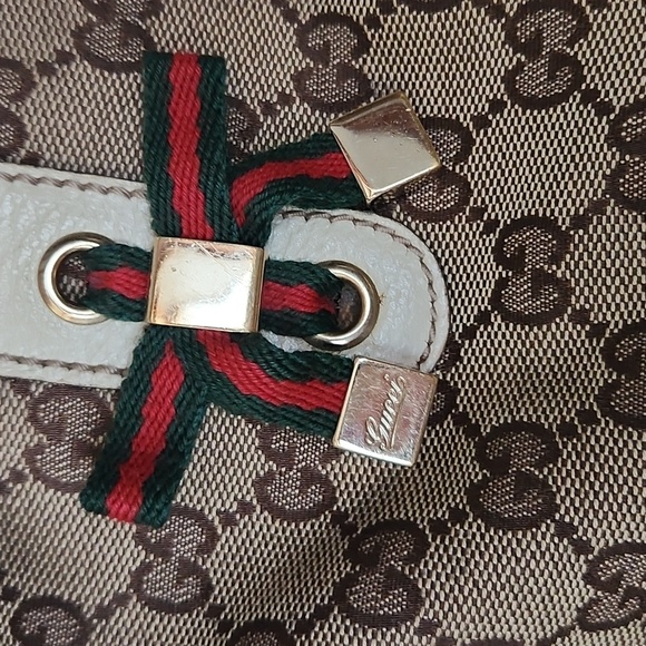VINTAGE GUCCI GG Canvas Princely  Sherry Line Ribbon Tote Bag Line - Picture 2 of 10
